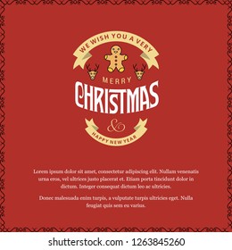 Merry Christmas card with red background and typography vector