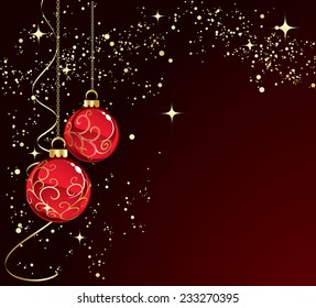 Merry Christmas card with red bauble . Vector illustration.