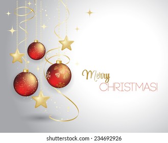 Merry Christmas card with red bauble . Vector illustration.