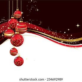 Merry Christmas card with red bauble . Vector illustration.