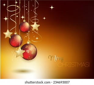 Merry Christmas card with red bauble . Vector illustration.