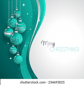 Merry Christmas card with red bauble . Vector illustration.