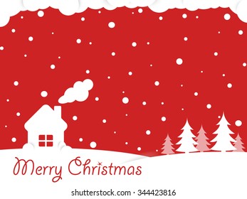 Merry Christmas card in red color. Vector illustration.