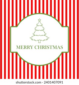 Merry Christmas card, red white stripes and Christmas tree