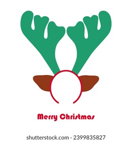 Merry Christmas card with reindeer antlers headband on white background vector illustration