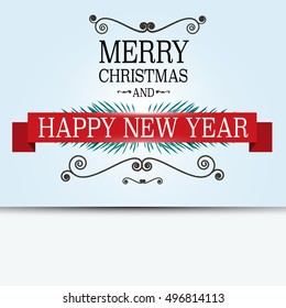 Merry Christmas Card. Retro Vector Xmas Greeting Banner on Blue Background.