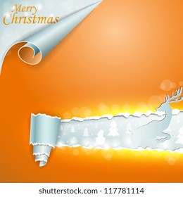 Merry Christmas card with rolled and torn page