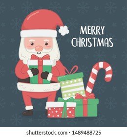 merry merry christmas card with santa claus and gifts