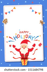 Merry Christmas card with santa claus in present box  for Happy Holiday festival.