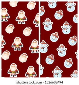 merry christmas card with santa claus and snoeman pattern vector illustration design