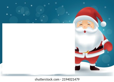 Merry christmas card of santa claus in winter landscape. 3D christmas greeting card. Christmas banner with copy space for text