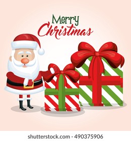 merry christmas card santa claus and gift big design