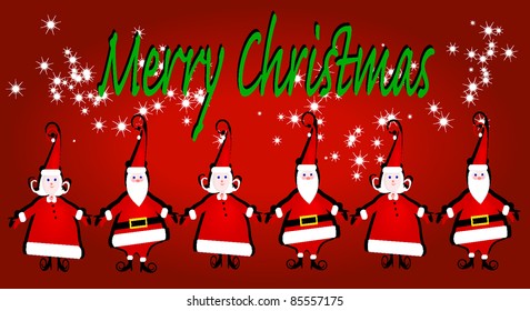 Merry Christmas card with Santa Claus Elf types