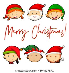 Merry Christmas card with Santa and elves illustration