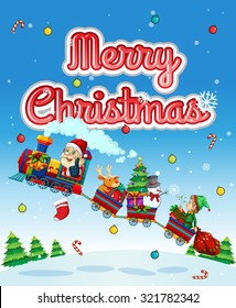 Merry Christmas card with Santa on train illustration