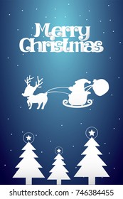 Merry Christmas card, Santa and reindeer sleigh vector illustration 