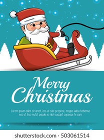 merry christmas card santa sleigh with snow