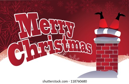 Merry Christmas Card Santa Stuck in Chimney