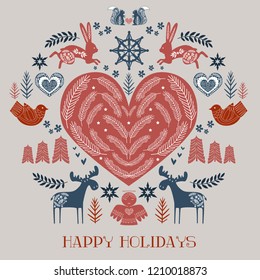 Merry Christmas card in Scandinavian style. Editable vector illustration
