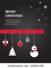 Merry Christmas card with seasonal decoration on black