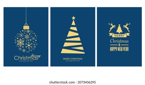 Merry Christmas card set. Christmas elements with blue background