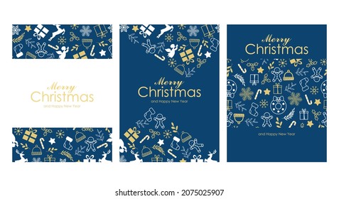 Merry Christmas card set. Christmas elements with blue background	
