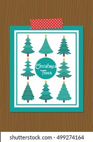 Merry Christmas card. Set of christmas trees. Vector illustration.