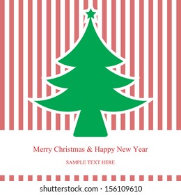 Merry Christmas card. Simple paper green tree design greeting card, vector illustration