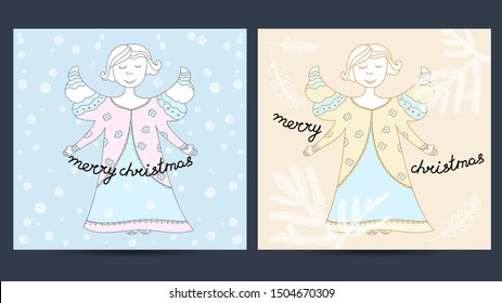 Аngel Merry Christmas card with snow
