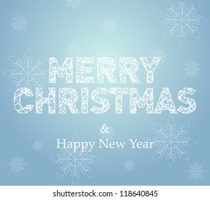 Merry Christmas card with snowflake background and crystallized type