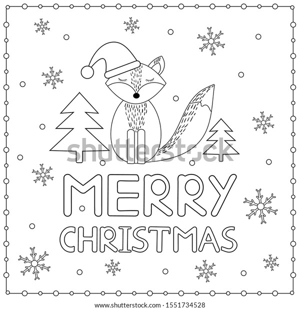 Merry Christmas Card Snowflakes Fox Coloring Stock Vector Royalty Free 1551734528