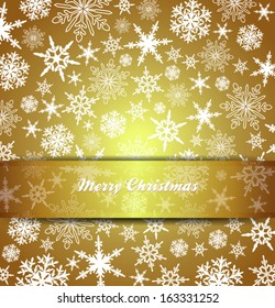 Merry Christmas Card Snowflakes - Gold Background Abstract Snowflakes with Transparent Gold Band