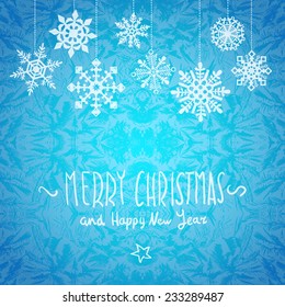 Merry christmas card with snowflakes, vector illustration art