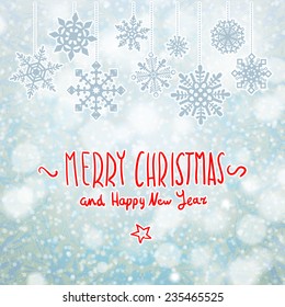 Merry christmas card with snowflakes, vector illustration art