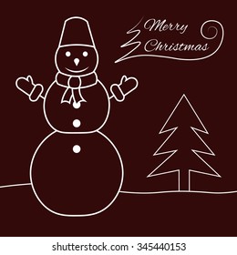 Merry Christmas card with snowman