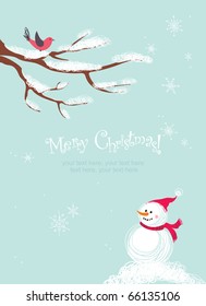 Merry Christmas card with snowman