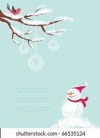 Merry Christmas card with snowman