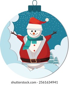 a merry christmas card the snowman in crimson christmas tree ball toy low polygonal vector illustration