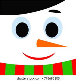 Merry Christmas. Christmas card with snowman, gift, holiday, vector winter background.