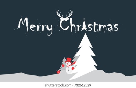 Merry Christmas Card With Snowman - vector - illustration - Vector image