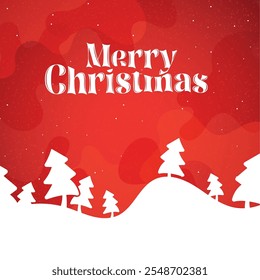 Merry Christmas card with snowy trees scene, Vector