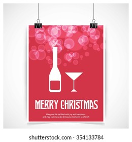 Merry Christmas card with the the sparkling wine Bottle