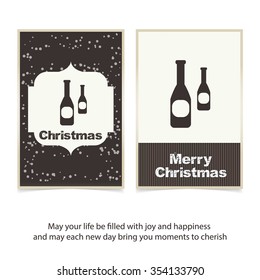 Merry Christmas card with the the sparkling wine Bottle