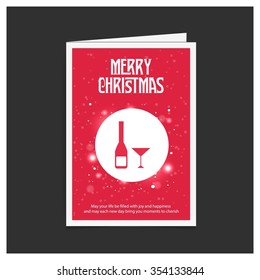 Merry Christmas card with the the sparkling wine Bottle
