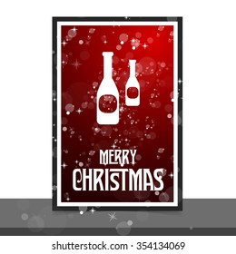 Merry Christmas card with the the sparkling wine Bottle