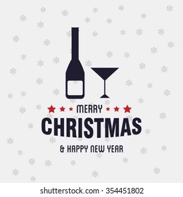 Merry Christmas card with the the sparkling wine Bottle
