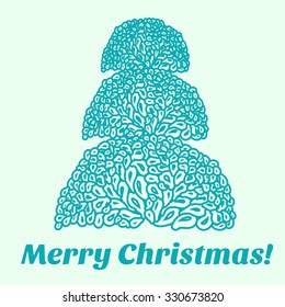 Merry Christmas Card with stylize mosaic Christmas tree.