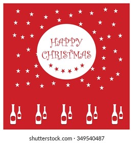 Merry Christmas card, stylized Christmas champagne on decorative background. Happy new year celebration wallpaper. Xmas decorated tree icon. vector Greeting Card illustration
