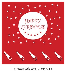 Merry Christmas card, stylized Christmas champagne on decorative background. Happy new year celebration wallpaper. Xmas decorated tree icon. vector Greeting Card illustration