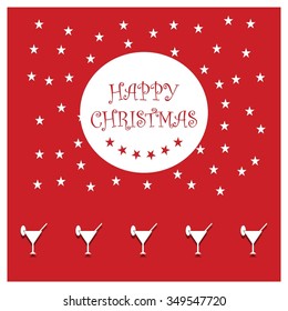 Merry Christmas card, stylized Christmas Cocktail glass on decorative background. Happy new year celebration wallpaper. Xmas decorated tree icon. vector Greeting Card illustration